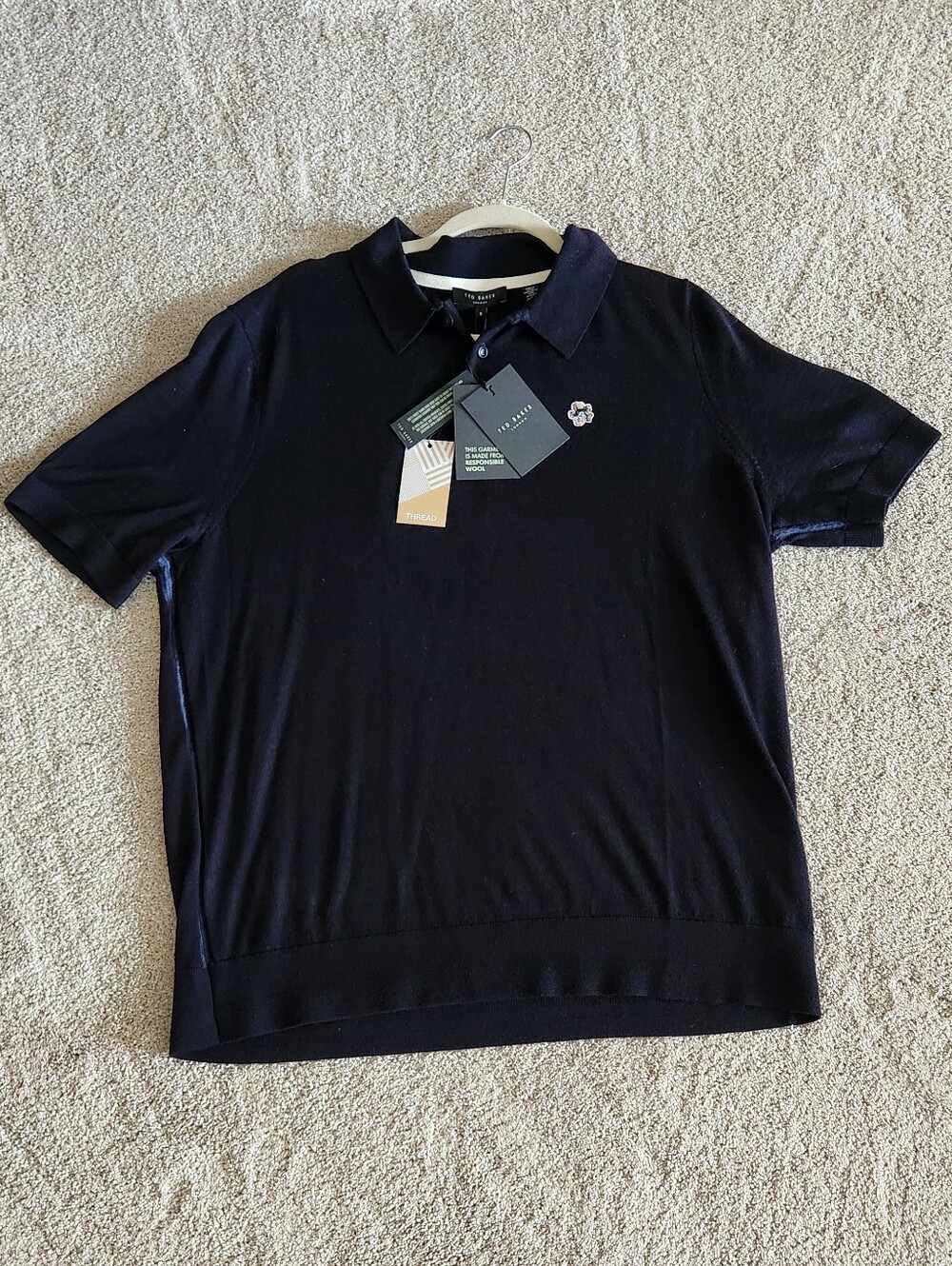 NWT Ted Baker 100% Wool S/S Navy Haworth Wool Polo Mens Size 6 (XXL) NEW